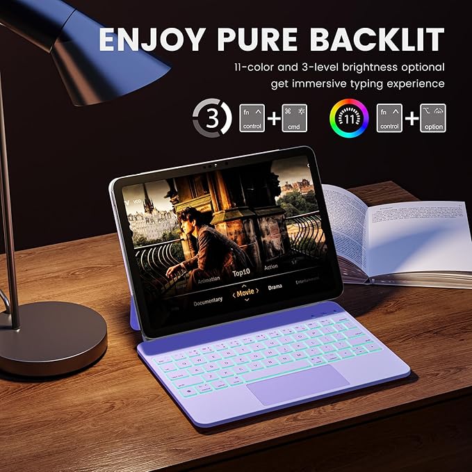 for iPad 11th(A16, 2025)/10th Generation Case with Keyboard, Magic Keyboard 2022, Springy Backlit Keys, Stain-Resistant Surface, Multi-Touch Trackpad,Purple