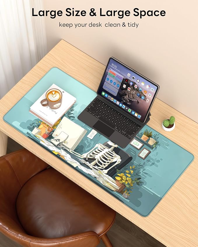 XL Gaming Mouse Pad, 31.5x15.7'' Large Desk Mat with Anti-Slip Rubber Base & Stitched Edges for Gaming, Office, Home, Office Skeleton