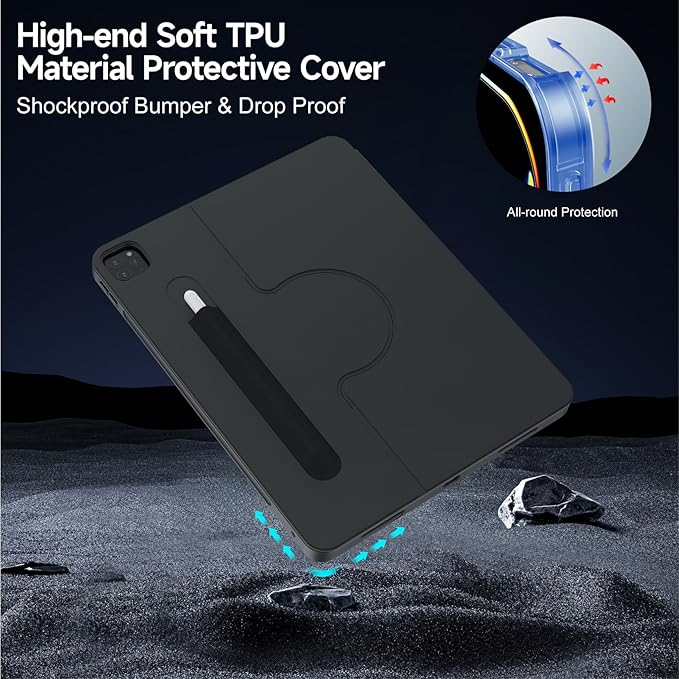for iPad Air 13 inch M3 / M2 and iPad Pro 13 inch M4 and iPad Pro 12.9 (6th, 5th, 4th, 3rd Gen) 360° Rotatable Detachable Full Protect Magnetic Keyboard Case with Trackpad & 7 Backlits,Black