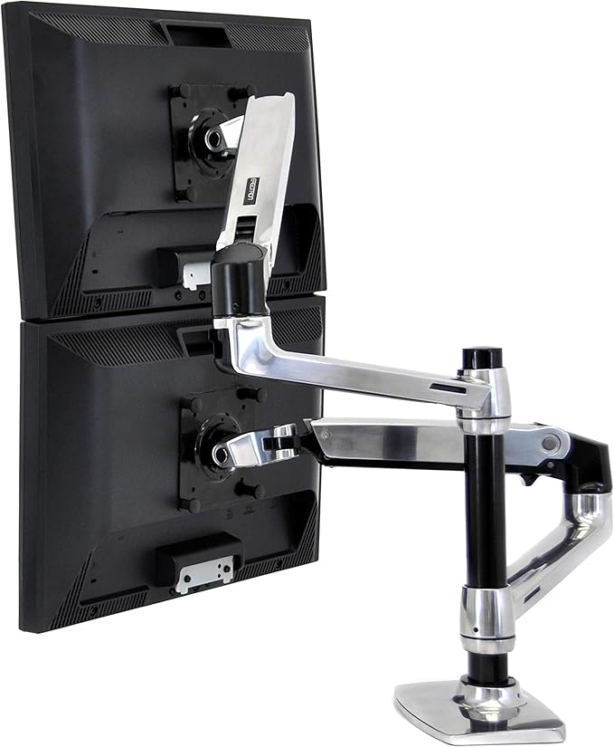 Ergotron – LX Vertical Stacking Dual Monitor Arm, VESA Desk Mount – for 2 Monitors Up to 24 Inches, 7 to 20 lbs Each – Polished Aluminum