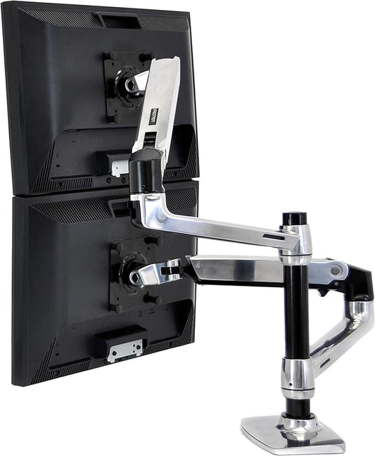 Ergotron – LX Vertical Stacking Dual Monitor Arm, VESA Desk Mount – for 2 Monitors Up to 24 Inches, 7 to 20 lbs Each – Polished Aluminum