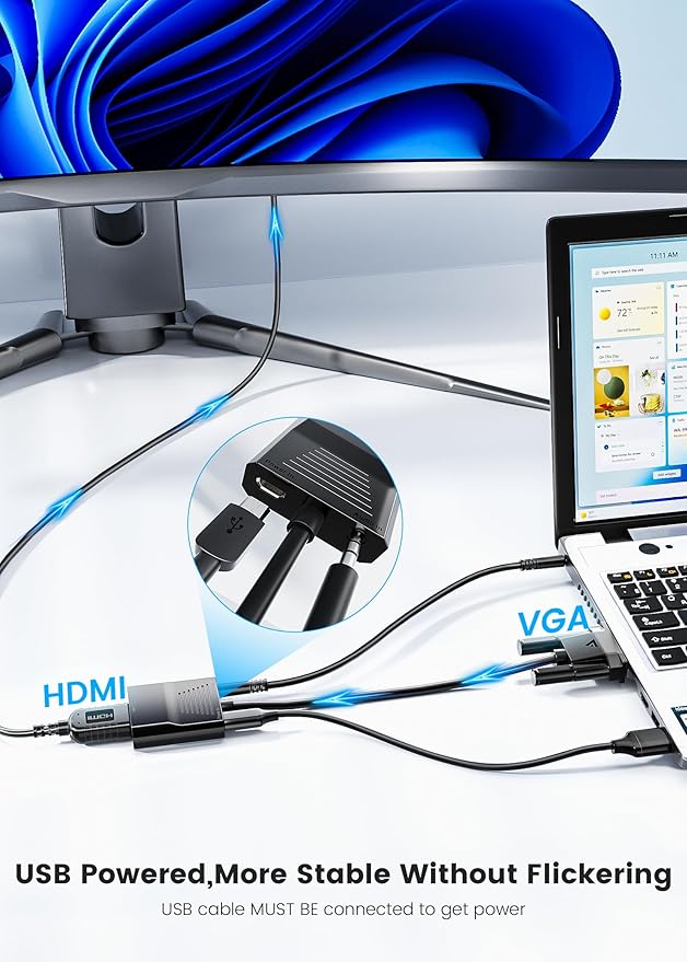 FOINNEX VGA to HDMI Adapter, 1080P Converter with USB Audio from Old Computer/Laptop/Desktop/PC VGA Source to HDMI HDTV/Monitor/Projector/Displayer, 1.5FT