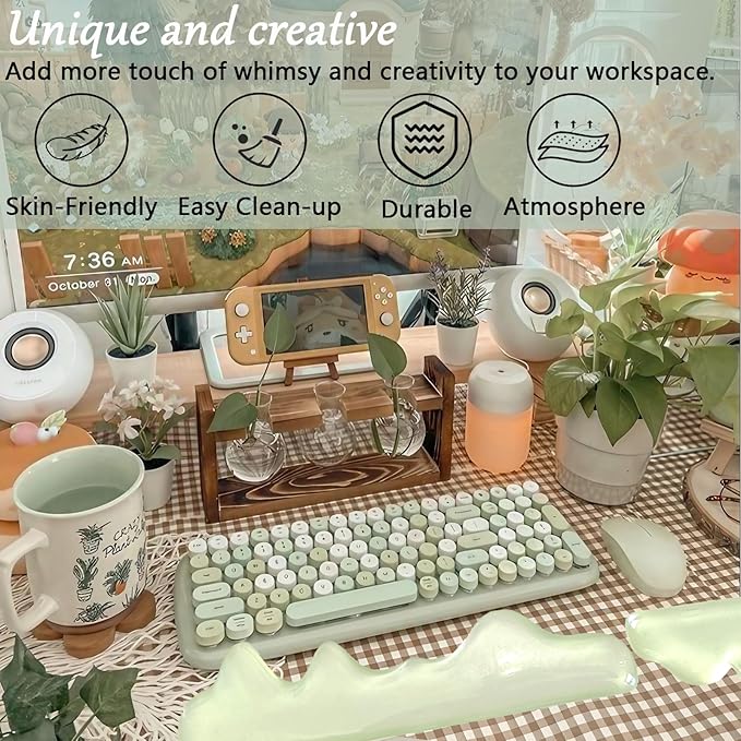 Gel Mountain Keyboard and Mouse Wrist Rest Set Abstract Clear Green Keyboard Wrist Rest Transparent Ergonomic Cute Minimalist Mouse Wrist Pad Silicone Non-Slip Support for Computer Keyboard 60% 68%75%