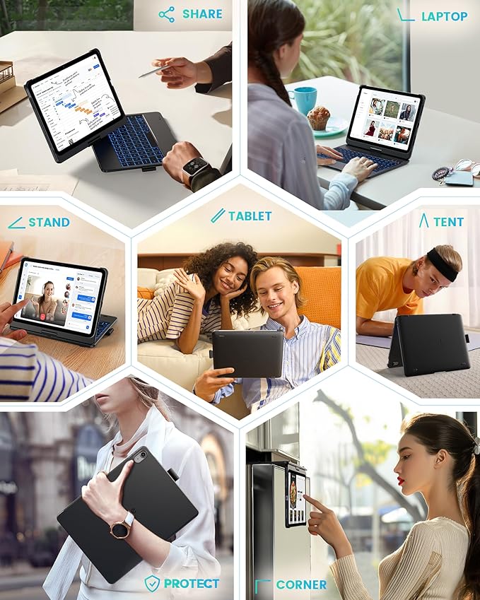 typecase Flexbook Keyboard Case for iPad 11th (A16, 2025) and iPad 10th Gen (10.9", 2022) – No Trackpad, 11-Color Backlight, 360° Rotatable, 7 Use Modes, Thin & Lightweight – Black