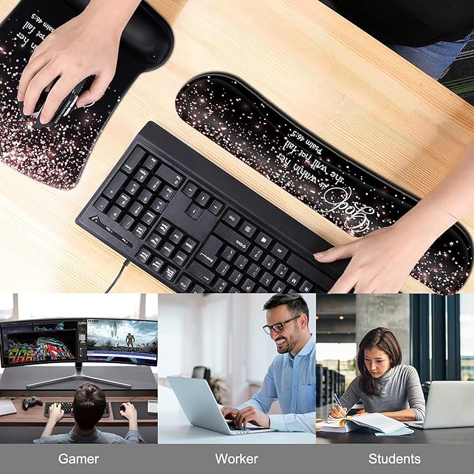 Keyboard Wrist Rest Pad and Ergonomic Mouse Pad Wrist Support Set Psalm 46:5 God is Within Her,She Will Not Fall Rose Gold Black for Gaming,Office,Comfortable and Pain Relief with Coaster Set