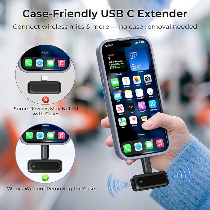 Basesailor USB Type C Extender Adapter 3Pack,100W PD USBC Male to Female Extension Converter,40Gbps USB4 Thunderbolt 4 3 Extended Connector for iPhone 17 17e 16 Pro Max,MacBook,Otterbox,Samsung S26