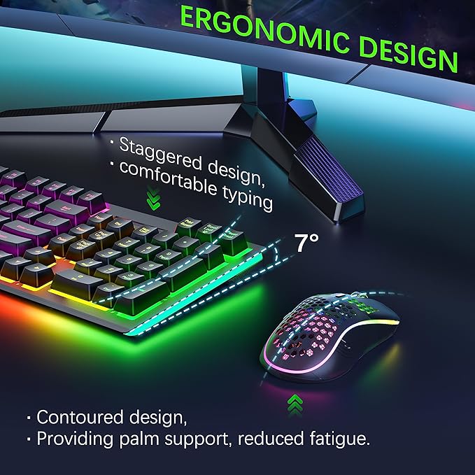 Wireless Keyboard and Mouse RGB Backlit Combo, MOOJAY Rechargeable 2.4G Light Up Cordless Gaming Keyboard with Ergonomic Wireless Wired Dual Mode Mice Set, for PC/Laptop/Windows/Mac - Black