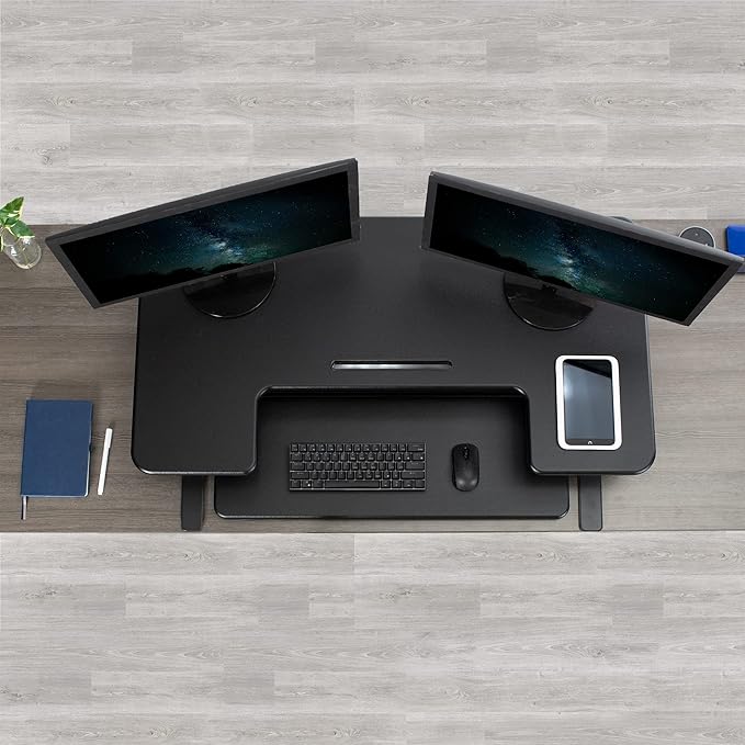 VIVO 42 inch Electric Height Adjustable Stand Up Desk Converter, VE Series, Sit to Stand Tabletop Dual Monitor Riser with USB Port, Black, DESK-V000VLE