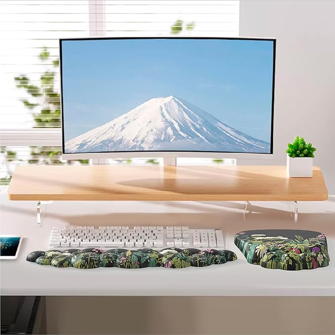 Ergonomic Mouse pad and Keyboard Wrist Rest,2 in1 Cloud Keyboard Wrist Rest+Cloud Mouse Pad, Non-Slip Wrist Rest for Computer Keyboard, Made Easy Typing & Relieve Wrist Pain Flower