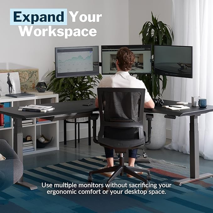 Vari Triple Monitor Arm - VariDesk 3 Computer Monitor Mount Accessory - VESA Compatible Stand with 180 Degree Adjustment - Heavy Duty Articulating Arm - Black
