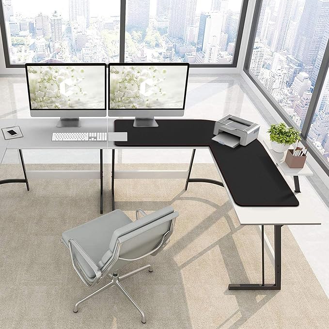 ZORESYN 63" L-Shaped Gaming Desk Mat Mouse pad, Computer Corner Desk Pad, Home Office Writing Desk Pad Protector, Large Waterproof PU Leather Corner Mousepad - Black, (160+157) x50cm