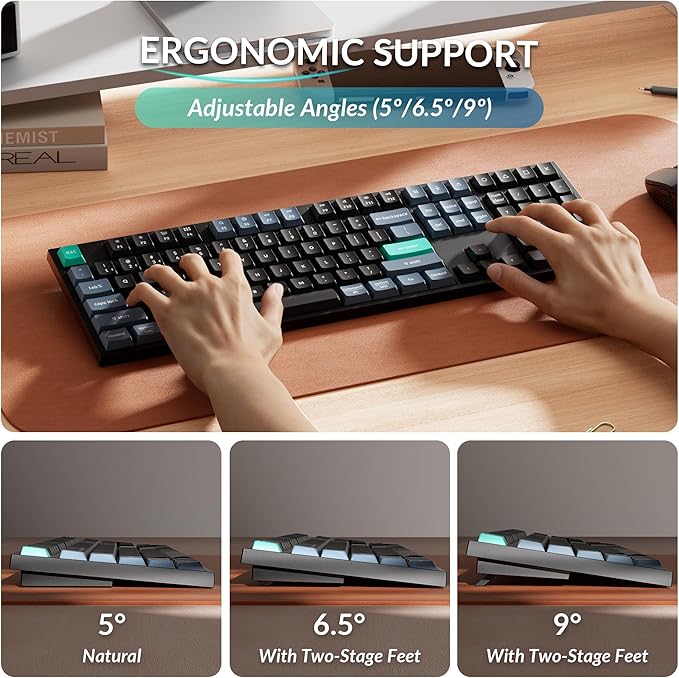Keychron B36 2.4 GHz Wireless Bluetooth Keyboard Silent Typing 100% Full-Size Layout Launcher Support with Numeric Keypad Ergonomic Angle Compatible for Mac Windows Linux