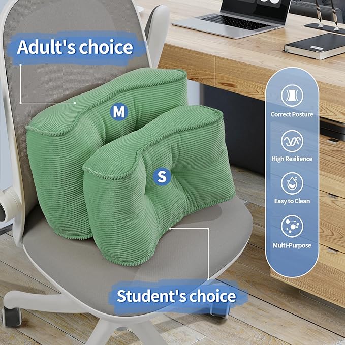 Lumbar Support Pillow for Office Chairs, Bite-Size Natural Latex Foam Back Support Pillow for Lower Back Pain Relief, Soft & Support Corduroy Desk Chair Cushion, M, Green