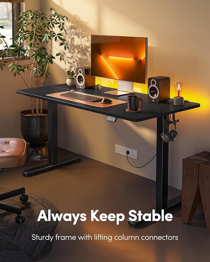 FEZIBO Electric Standing Desk Adjustable Height, 60 x 24 Inch Sit and Stand Desk, Home Office Desk, Ergonomic Workstation Computer Desk, Black