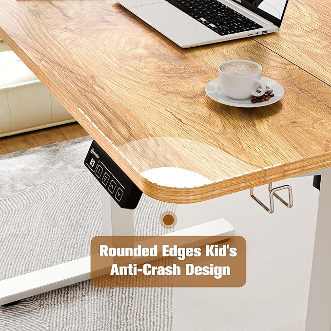 ERGOMAKER 35" Electric Standing Desk, Adjustable Height, Sit Stand Up Desk for Home Office & Computer Workstations, Memory Controller, Light Rustic Brown