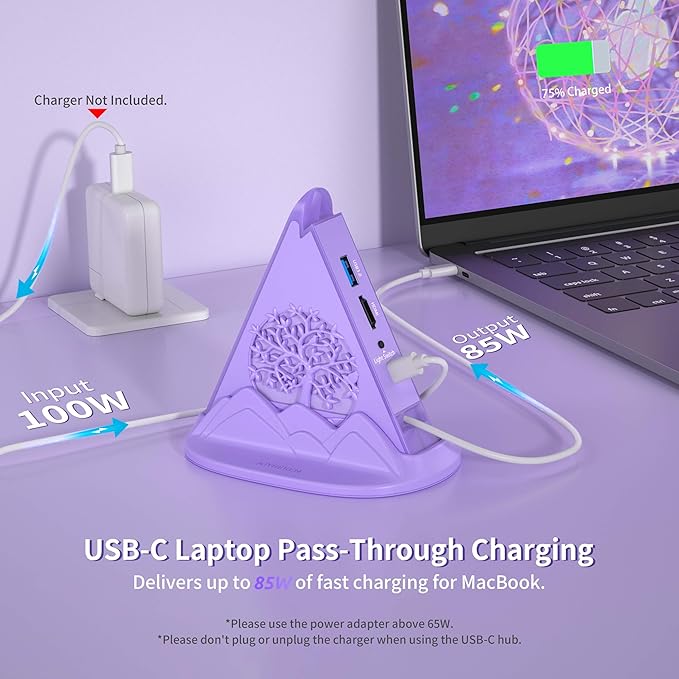 USB C Hub, Purple 8-in-1 Type C Multiport Adapter with 4K@30Hz HDMI, 100W PD, 5Gbps 1xUSB-C, 3xUSB-A 3.0, SD/TF Slots ＆ RGB Lighting, Purple USB Hub for MacBook Air/Pro, iPad, iMac, Surface
