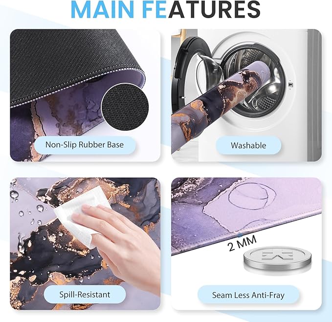 Desk Pad Mat, Large Mouse Pad with Wrist Rest, Ergonomic Keyboard Wrist Support, XXL Carpal Tunnel Mousepad Set with Coaster, Computer Keyboard Matt for Laptop Desktop, White Gray Marble