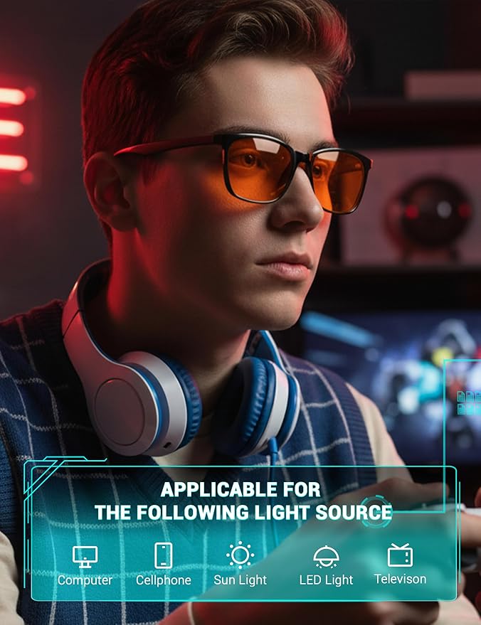 TIJN Sleep Glasses for 99.9% TR90 Blue Green Light Blocking Dual AR Coatings Red Lens for Computer Gaming Reduce Eyestrain, Multi Color