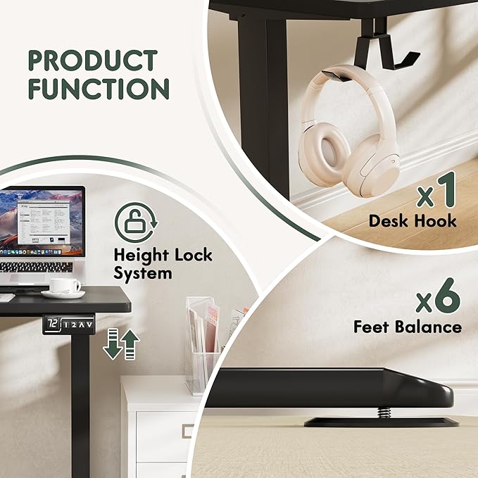 Furmax 63 x 48 Inch L Shaped Standing Desk with 2 Preset Heights, Electric Height Adjustable Computer Table, 2 Hooks & Feet Balance, Corner Sit Stand Desk for Home Office (Black, 63 x 48 Inch)