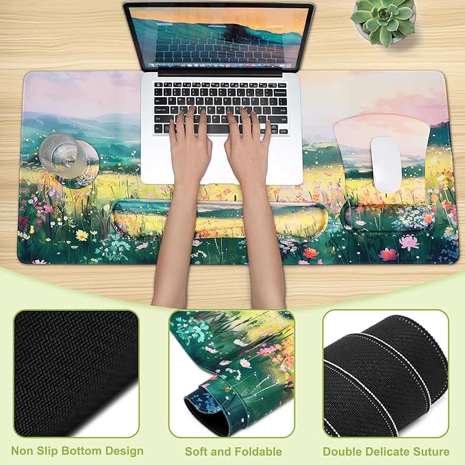 MEGREZ 4-in-1 Ergonomic Memory Foam Wrist Rest Set, Desk Pad, Mouse Pad with Wrist Rest, Keyboard Pad, Suitable for Office Workers, Programmers & Gamers–Relieve Typing & Gaming Fatigue, The Wild