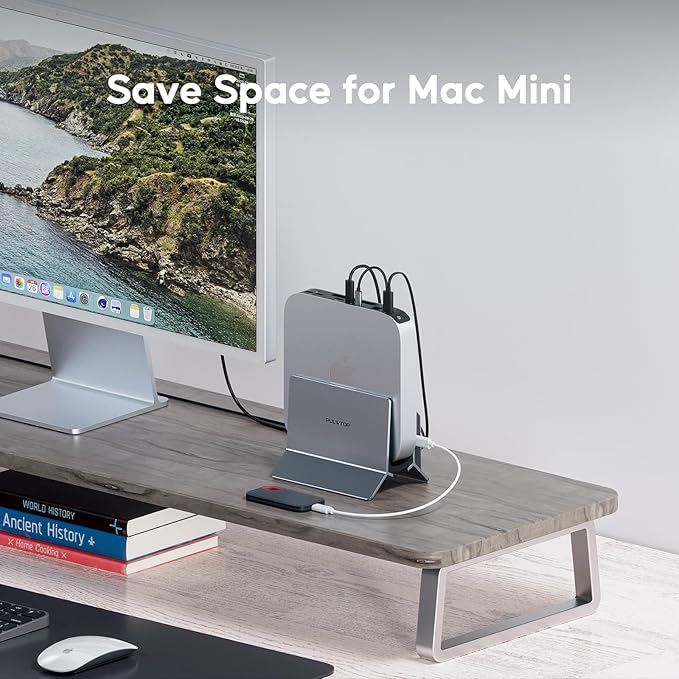 Vertical MacBook Docking Station, PULWTOP Docking Station for Mac mini with M.2 NVMe case for MacBook Pro/Air, 4K@60Hz HDMI, 2USB C 10Gbps, SD/TF, 100W PD, RJ45, 2 USB A for Windows Laptops
