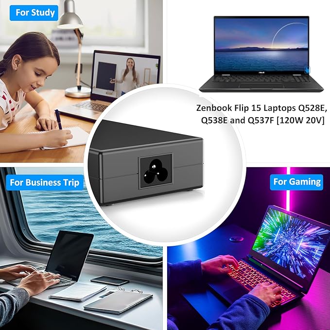 120W A17-120P2A Laptop Charger for ASUS Zenbook Flip 15 Q528EH Q538EI UX534F Q537F Q547F Q536F Q506 Q546F ADP-120CD B Power Adapter Supply Cord