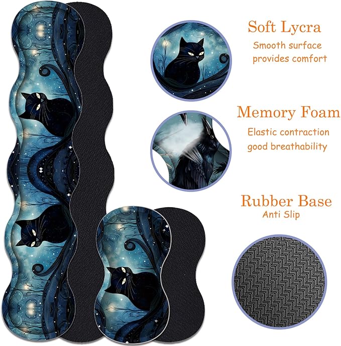 Large Gaming Mouse Pad + Keyboard Wrist Rest + Wrist Support + Coaster Set, Memory Foam Ergonomic for Easy Typing, XXL Extended Gaming Mouse Pad Table Pad - A Cat in The Moonlight