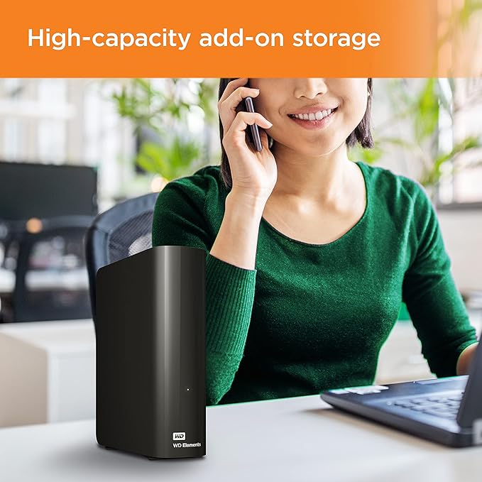 WD 16TB Elements Desktop External Hard Drive, USB 3.0 for plug-and-play storage - WDBWLG0160HBK-NESN