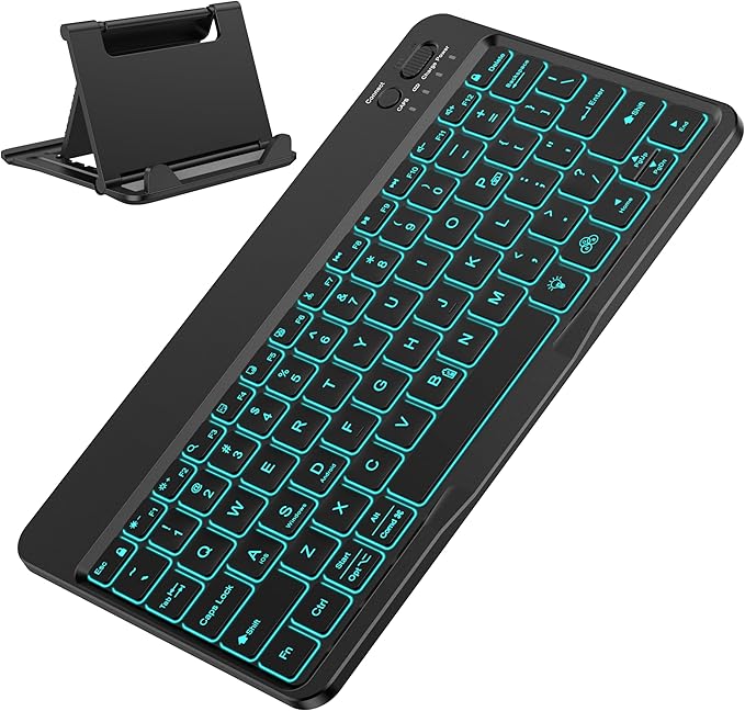 OMOTON Bluetooth Keyboard for Tablet/Android/Windows/iOS, with 7 Colors Backlight Rechargeable Wireless Mini Keyboard for Galaxy Tab A9+ / S9 FE / S10 / S11 / A11 Series etc, Black