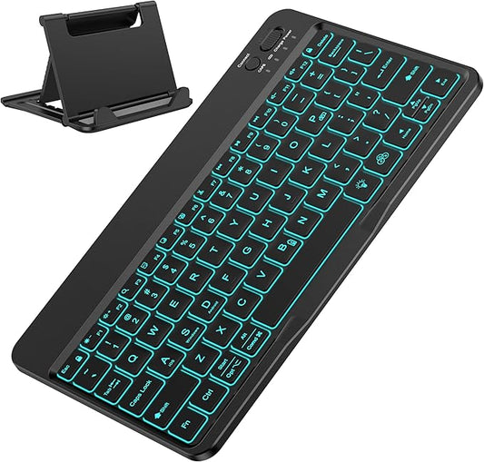 OMOTON Bluetooth Keyboard for Tablet/Android/Windows/iOS, with 7 Colors Backlight Rechargeable Wireless Mini Keyboard for Galaxy Tab A9+ / S9 FE / S10 / S11 / A11 Series etc, Black