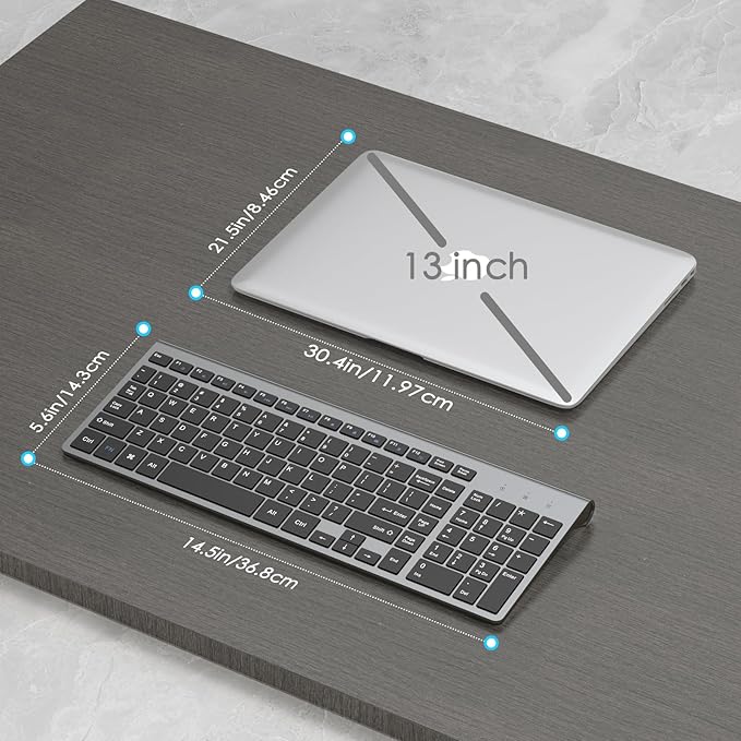JOYACCESS Wireless Keyboard, 2.4G Slim and Compact Wireless Keyboard with Numeric Pad for Laptop, MacBook Air, Apple, Computer, PC(Black and Grey)