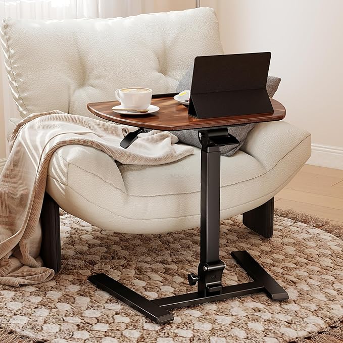 ROMOON Folding Portable Standing Desk with Wheels, No-Assembly Rolling Height-Adjustable Sit-Stand Table, Space-Saving Foldable Laptop Cart for Home Office and Computer Workstation (Walnut)