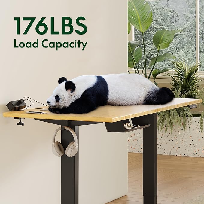 FLEXISPOT EN2 Bamboo Standing Desk with Clamp Power Strip, 48 x 24'' Electric Stand Up Height Adjustable Desk with Cable Management (Black Frame + 48" Bamboo Top, 2 Packages)