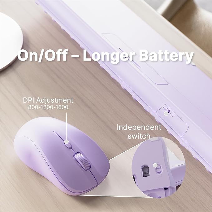 x UBOTIE Wireless Keyboard and Mouse Combo with 110 Round Keycaps, Power Switch, and Scissor-Switch Typing Feel – Ideal for Office Use(Purple)
