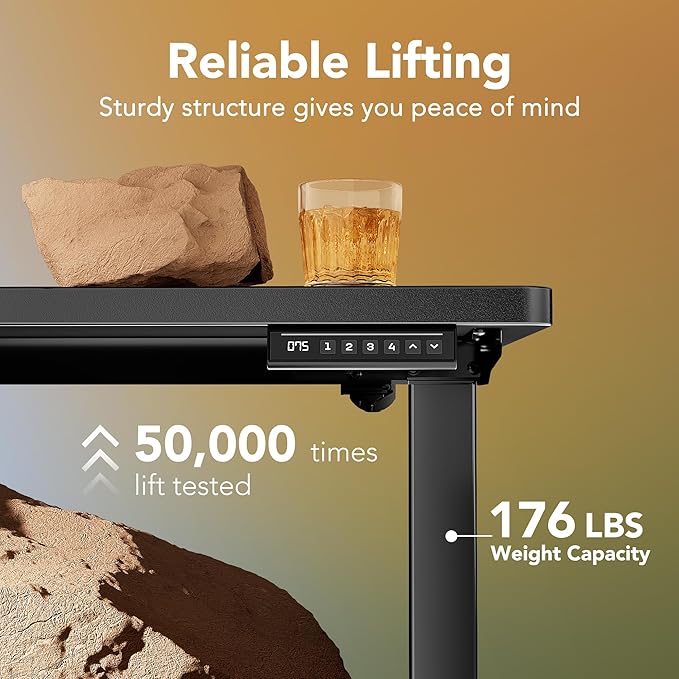 HUANUO Electric Standing Desk,48" x 24" Height Adjustable Desk, 4 Memory Height Settings, Sit to Stand Up Desk for Home Office, with Headphone Hook, Cable Manager, Black