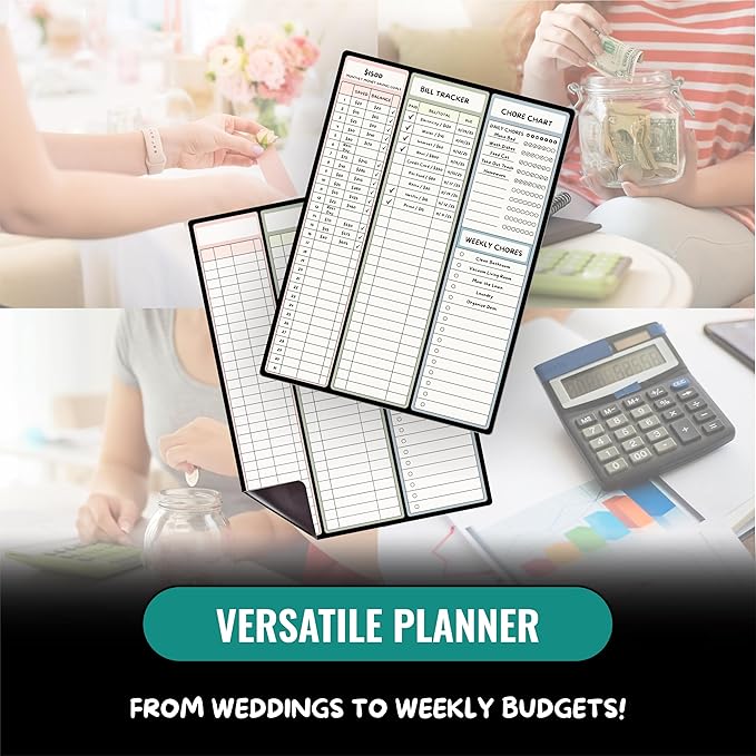 Magnetic Dry Erase Budget Planner and Bill Organizer | 10" x 14" Whiteboard Calendar for Wall or Fridge | Monthly Bill Tracker, Chore Chart, and Family Organizer | Dry Erasable Markers Included