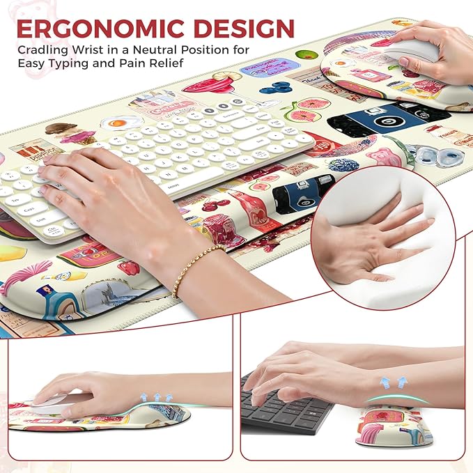 iCasso Desk Pad Mat, Large Mouse Pad and Keyboard Wrist Rest Set, Desk Protector Mat,4in1 Ergonomic Carpal Tunnel Keyboard Pad with Wrist Support for Desktop Home Office Computer