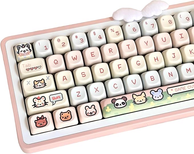 COOMICKE 114 Keys Pink Keycaps - Dye-Sublimation PBT Custom Keycap Set for MOA Profile, Cute Anime Customized Pattern Keycaps for MX Switches Mechanical Gaming Keyboard
