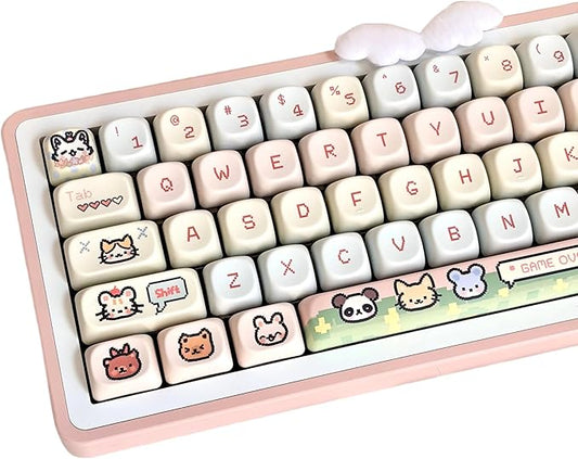 COOMICKE 114 Keys Pink Keycaps - Dye-Sublimation PBT Custom Keycap Set for MOA Profile, Cute Anime Customized Pattern Keycaps for MX Switches Mechanical Gaming Keyboard