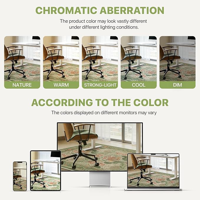 48"x60" Office Chair Mat for Hardwood Tile Floor, Under Desk Carpet Protector for Rolling Computer Chair Mat, Machine Washable Area Rug, Anti-Slip 1/5" Thick Low Pile Thin Vinyl Floor Mat, Sage Green