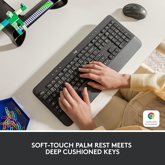 Logitech Signature K650 Comfort Full-Size Wireless Keyboard with Wrist Rest, BLE Bluetooth or Logi Bolt USB Receiver, Deep-Cushioned Keys, Numpad, Compatible with Most OS/PC/Window/Mac - Graphite