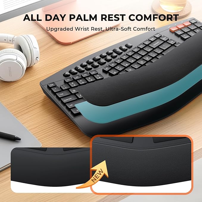 MEETION Ergonomic Keyboard and Mouse, Multi-Device Bluetooth Keyboard and Mouse Wireless, 4 DPI Adjustable Mouse, Full-Sized Split Keyboard, for PC/Computer/Laptop/Tablet/Window/Mac