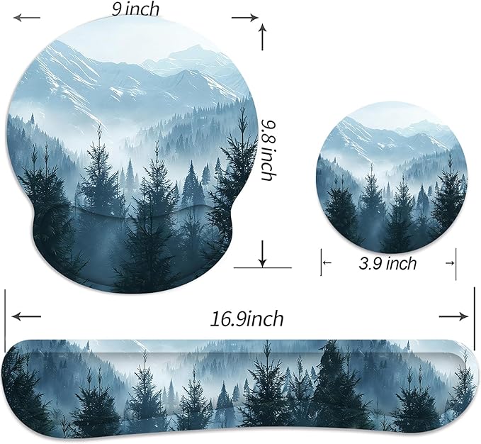 Ergonomic Mouse Pad with Wrist Rest and Keyboard Wrist Rest, Mousepad and Wrist Rest for Computer Keyboard, Pain Relief, Non-Slip Rubber Base, Mouse Pad with Wrist Support for Gaming, Cloud Forest