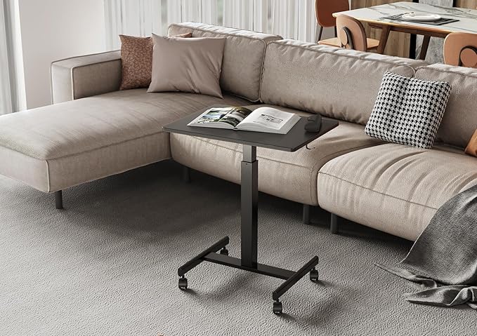 Claiks Mobile Standing Desk, Small Rolling Adjustable Desk with Wheels, Pneumatic Mobile Desks Workstation with Hook, Black