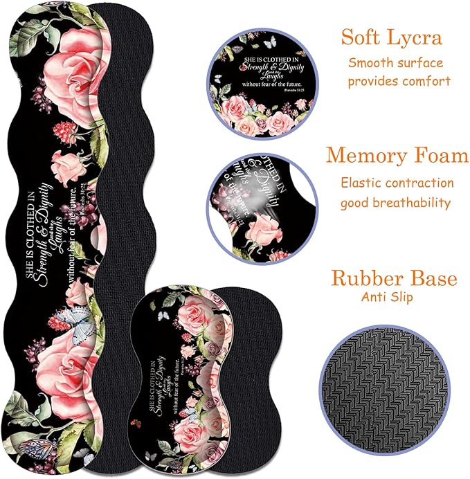 Large Gaming Mouse Pad + Keyboard Wrist Rest + Wrist Support + Coaster Set, Memory Foam Ergonomic for Easy Typing, XXL Extended Gaming Mouse Pad Table Pad - Proverbs 31:25 Flower