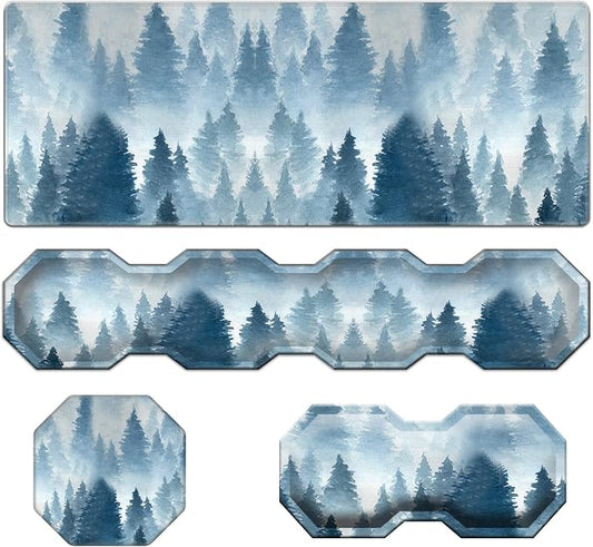 Large Gaming Mouse Pad + Keyboard Wrist Rest + Mouse Wrist Rest Support Set+ Coaster, Ergonomic Memory Foam, Multifunctional Desk Mat 4pcs for Computer, Home & Office,Forest Tree