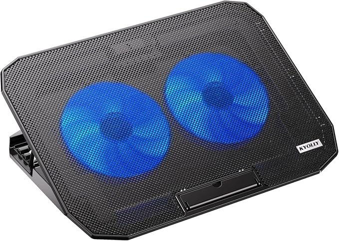 Ultra Slim Laptop Cooling Pad with 2 Quiet Big Fans, 5 Height Adjustable Ergonomic Stand, Portable Cooler for 10-15.6 Inch Laptops, Speed Control and 2 USB Ports