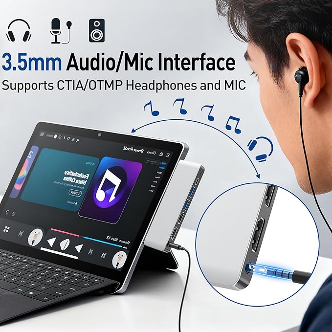 Surface Pro 12 Docking Station, Quad Display Surface Pro 12 USB Hub with Dual 4K HDMI, Thunerbolt 4 Hub (4K@60Hz Display+ 40Gbps Data+ 100W Charge), 2 USB3.0, SD/TF, Audio for Surface Pro 12 inch 2025
