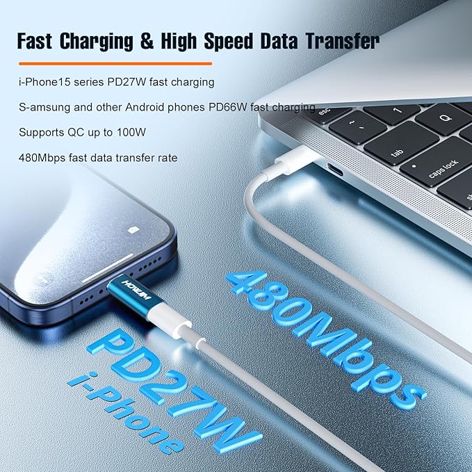 Light-ning to USB C Adapter 2Pack,PD/QC Fast Charging Data Transfer,USB C Charger Converter Cable for Phone 17/16/15 Serie,Pad Pro,G-alaxy,X-peria,Not for Headphones/OTG/Flash Drive/A-pple Pencil Blue