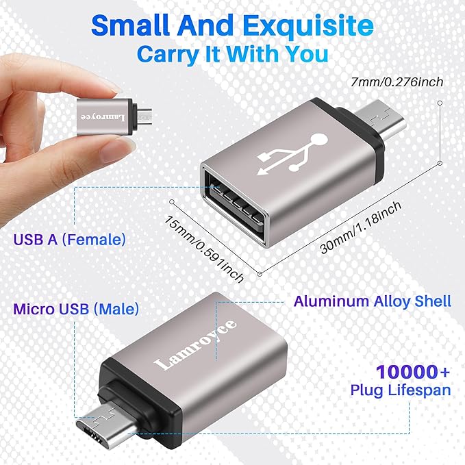 USB to Micro USB Adapter 10 Pack, Micro USB Male to USB 2.0 A Female OTG (On-The-Go) Converter Connector, Aluminum Alloy Shell, Compatible with Samsung Phone S7 S6, LG, Flash Drive, Mouse, Keyboard